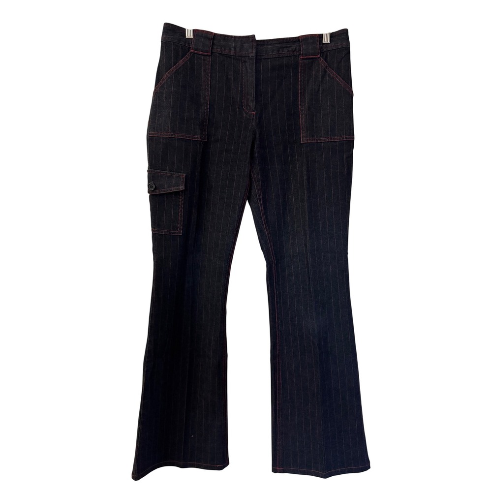 Reaction Kenneth Cole Red Pinstripe Cargo Flare Pants Dark Wash Denim 10